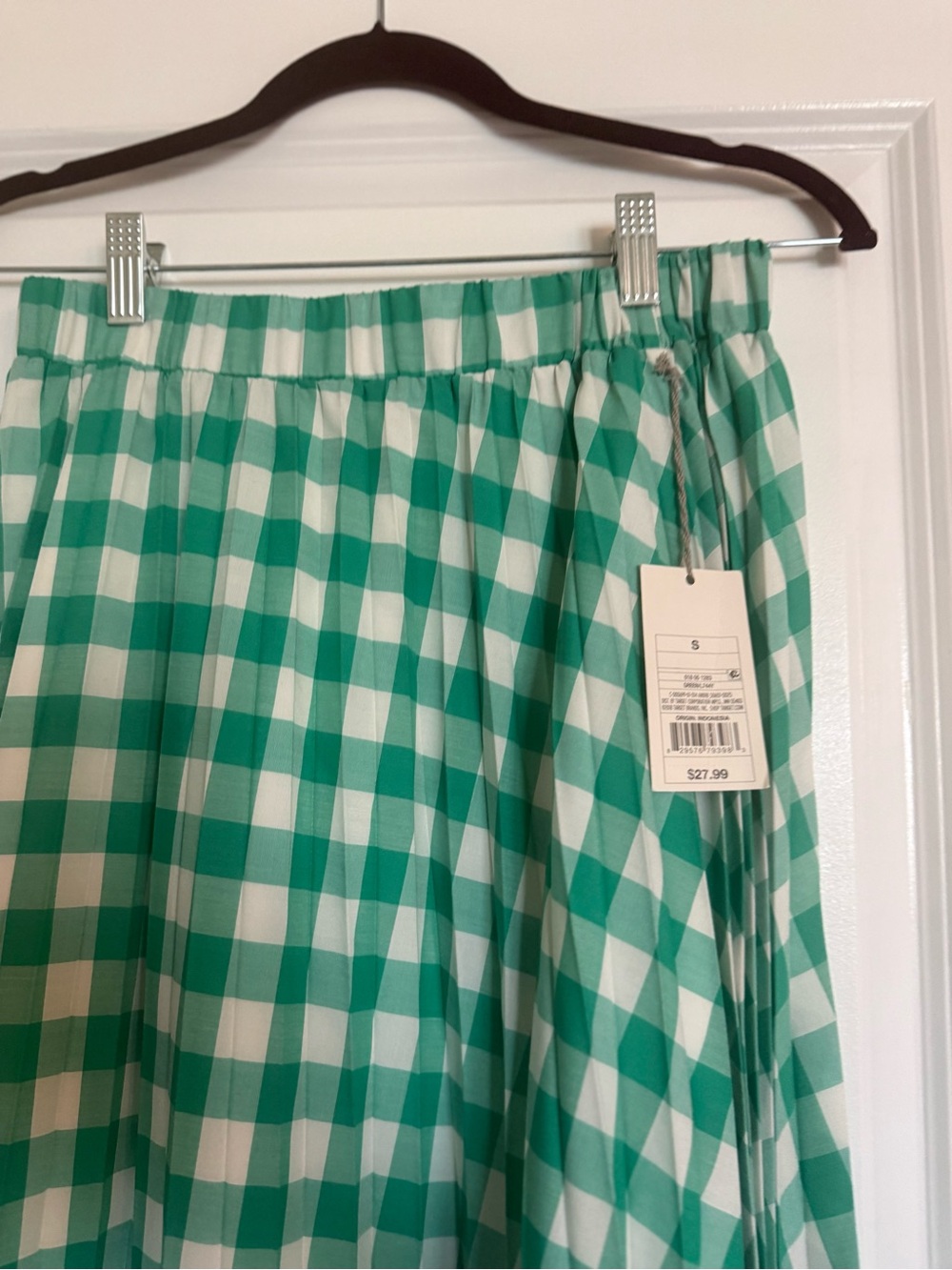 a new day Green and White Gingham Pleated Midi Skirt - Picture 2 of 3